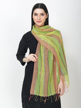Load image into Gallery viewer, Pure cotton green and orange stripe stole