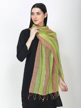Load image into Gallery viewer, Pure cotton green and orange stripe stole