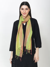 Load image into Gallery viewer, Pure cotton green and orange stripe stole