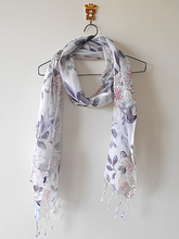 Load image into Gallery viewer, Grey and Purple Floral Digital Print Silk and Cotton stole