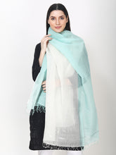 Load image into Gallery viewer, Silk cotton stole in white and light blue colour
