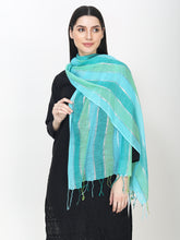 Load image into Gallery viewer, Pure cotton blue and turquoise stripe stole
