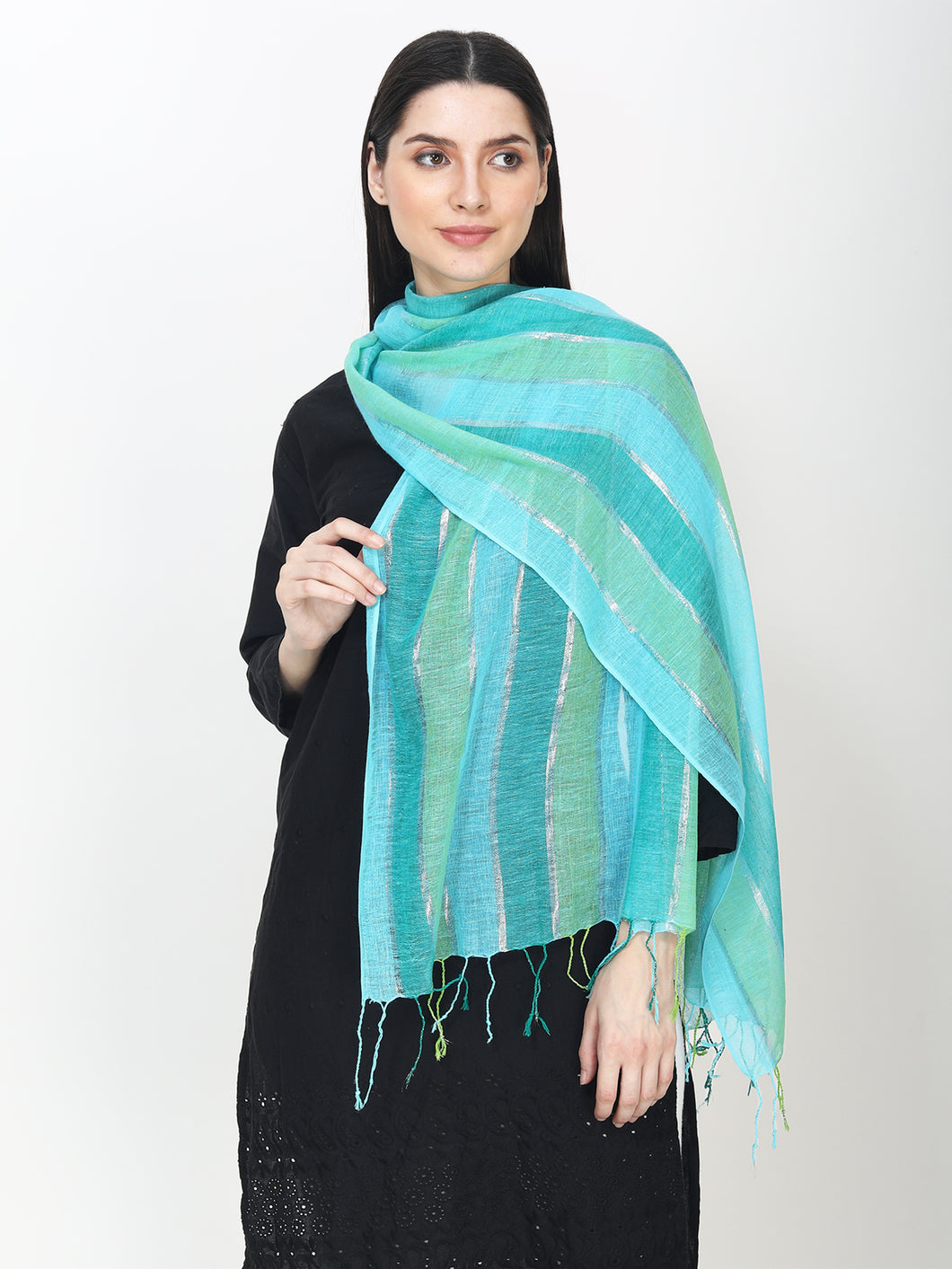 Pure cotton blue and turquoise stripe stole