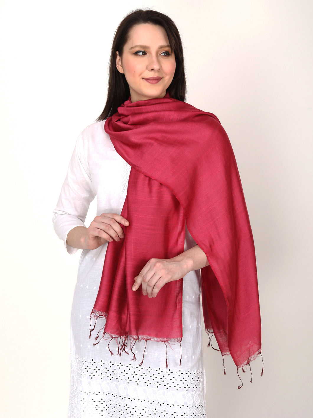 Maroon tussar and viscose stole