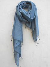 Load image into Gallery viewer, Blue tussar and viscose stole
