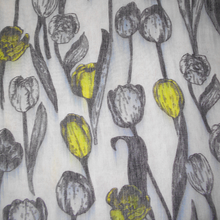 Load image into Gallery viewer, Black and yellow flower and leaf Digital print Silk and Cotton stole
