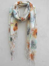Load image into Gallery viewer, Beige and brown floral Digital print Silk and Cotton stole

