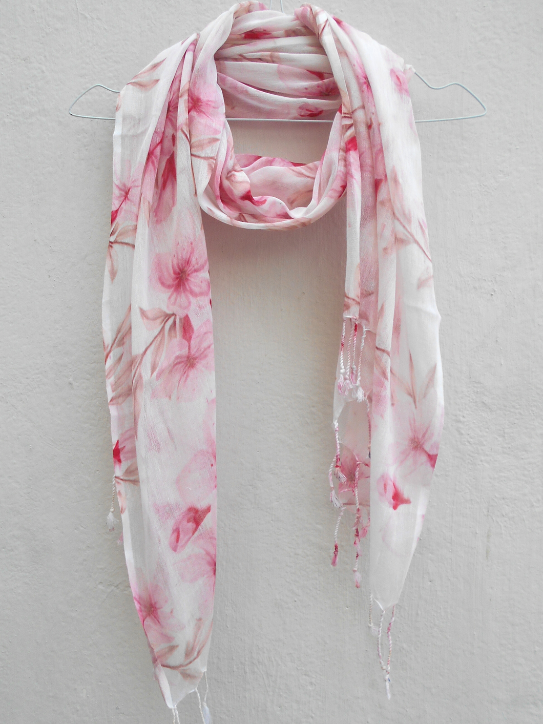 Pink large floral Digital print Silk and Cotton stole