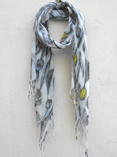 Load image into Gallery viewer, Black and yellow flower and leaf Digital print Silk and Cotton stole
