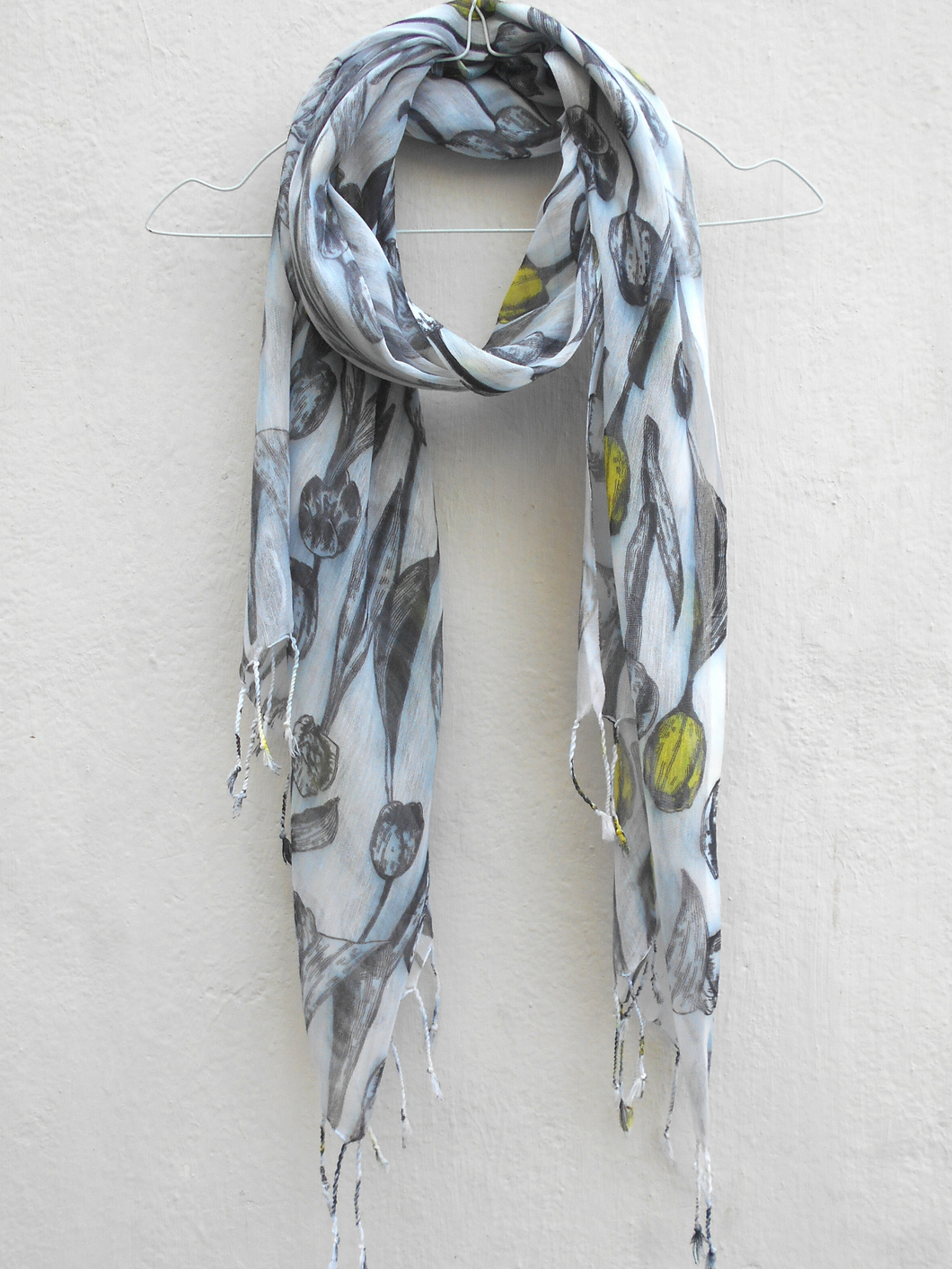Black and yellow flower and leaf Digital print Silk and Cotton stole