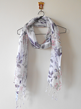 Load image into Gallery viewer, Grey and Purple Floral Digital Print Silk and Cotton stole
