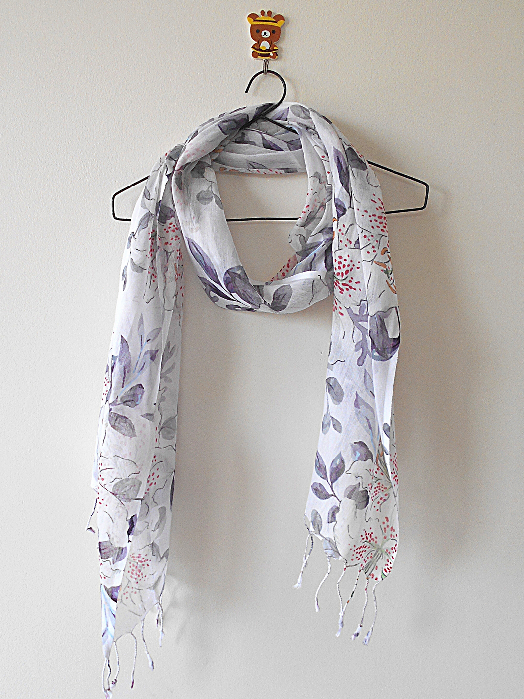 Grey and Purple Floral Digital Print Silk and Cotton stole