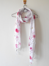 Load image into Gallery viewer, Pink Floral Digital Print Silk and Cotton stole
