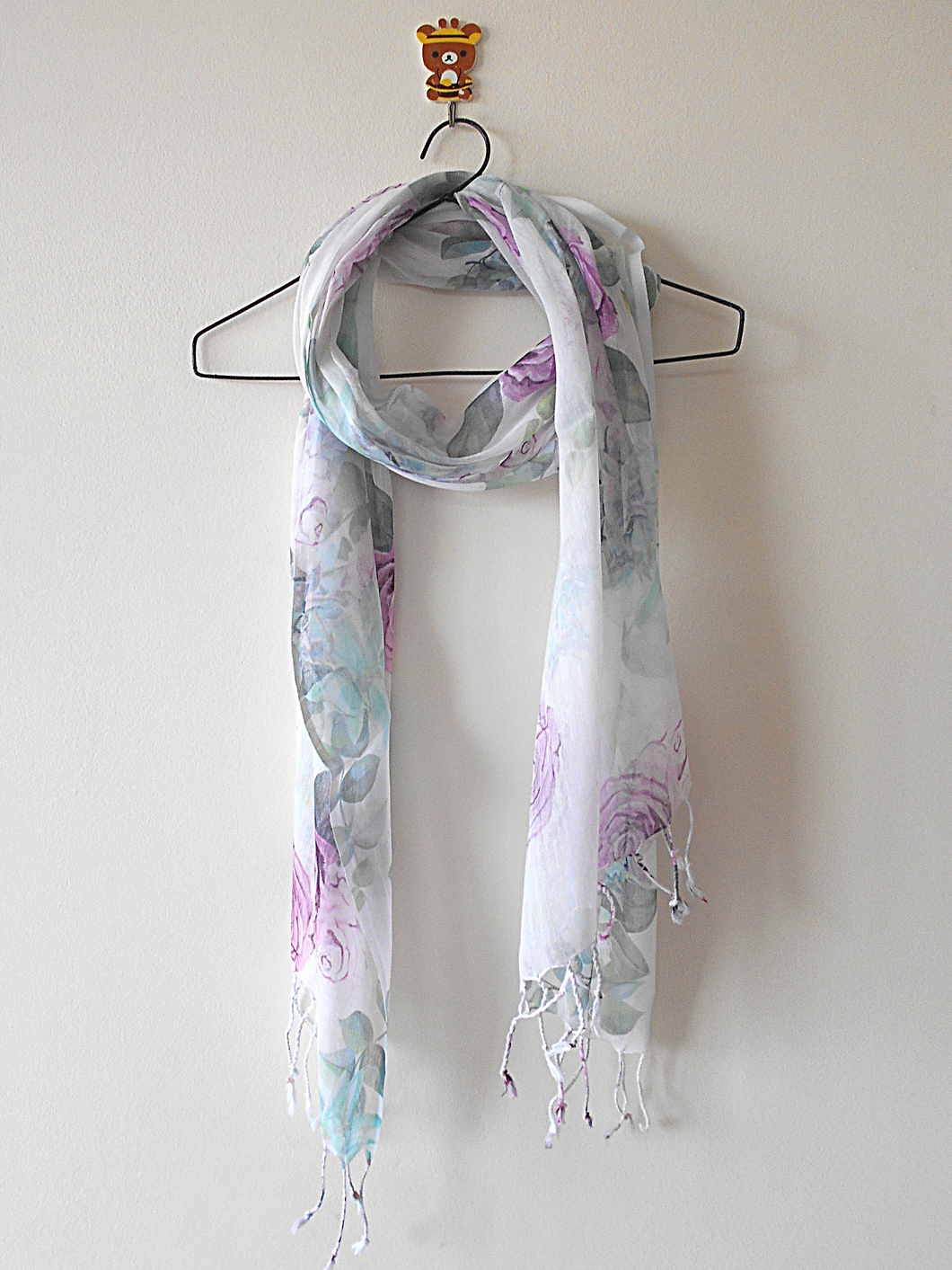 Light Pink Floral Digital Print Silk and Cotton stole
