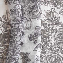 Load image into Gallery viewer, Black and White Floral Digital Print Silk and Cotton stole
