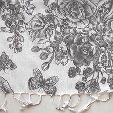 Load image into Gallery viewer, Black and White Floral Digital Print Silk and Cotton stole
